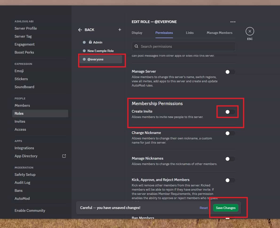 Private channel settings